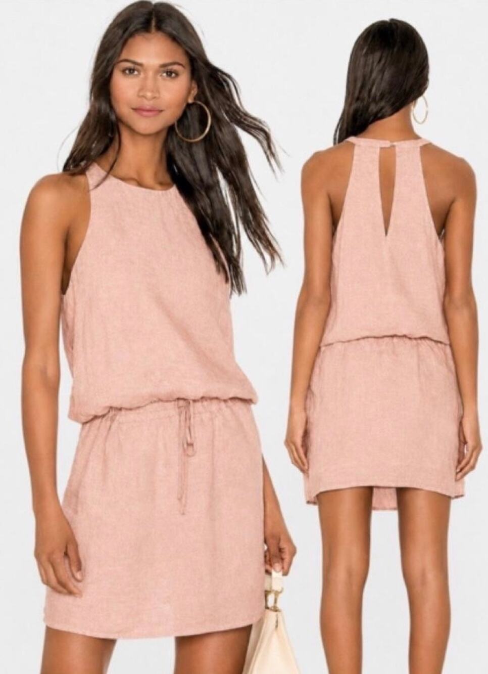Joie Diega B Linen Dress L Persimmon Pink Drawstring $228 NWT